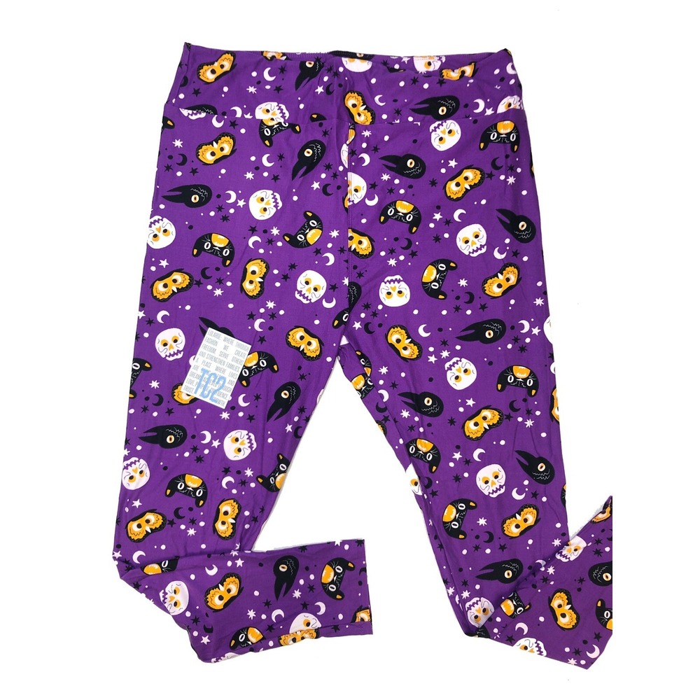 Tc2 LuLaRoe Leggings Halloween purple cat owl skull Stars Fits 18/24
